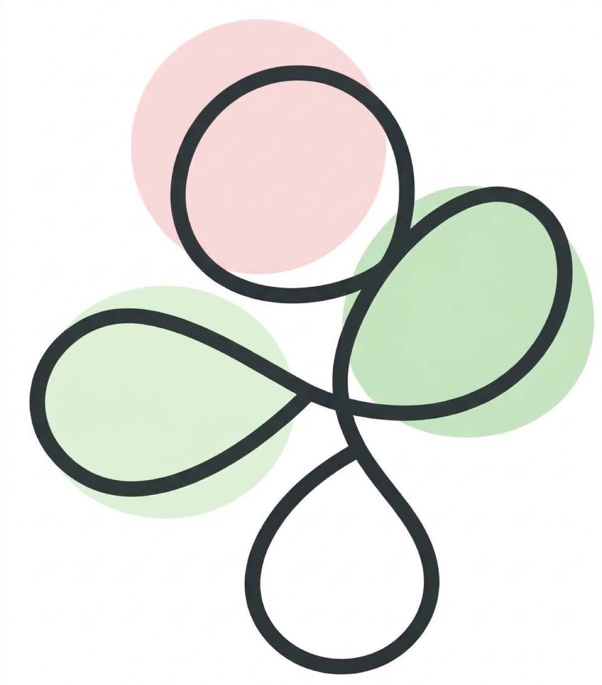 Hanamaru logo: a pink circle on top, green petals at the sides, and a white drop below, joined by a looping outline
